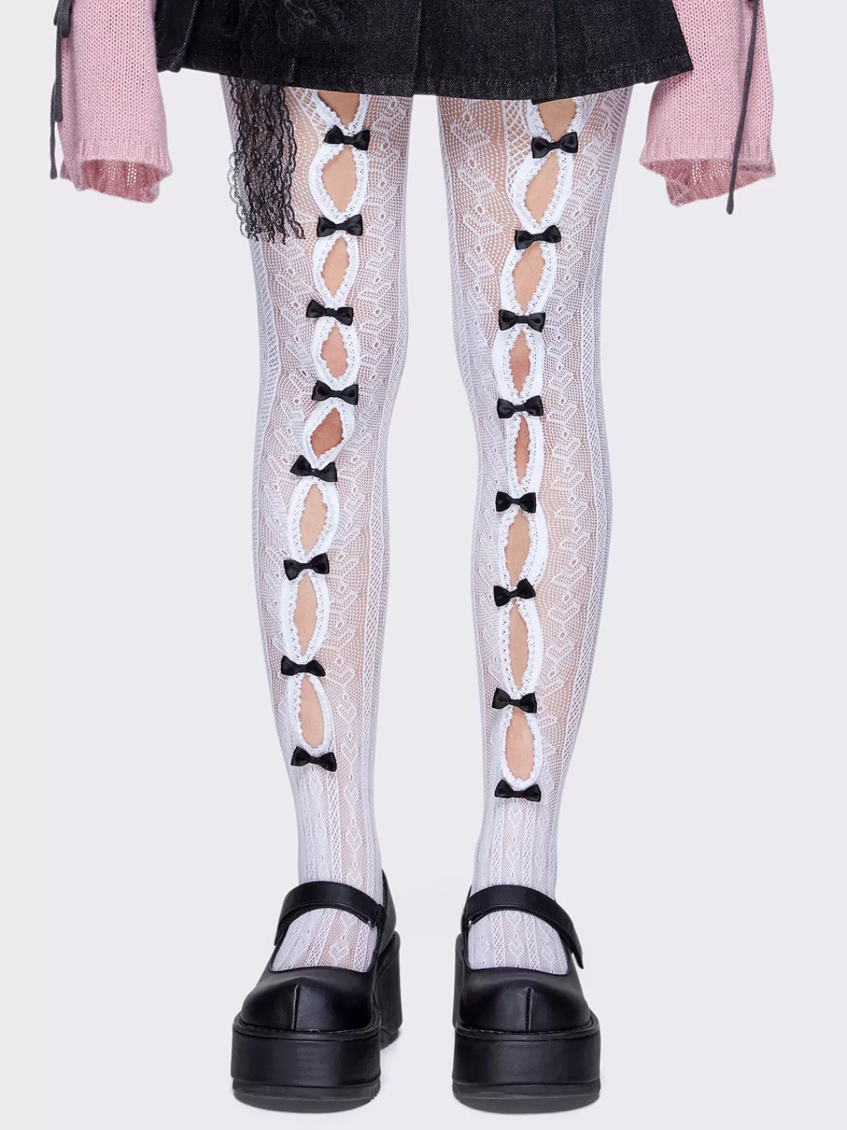 Cheap Minga London Addison Lace Cutout Bow Tights White