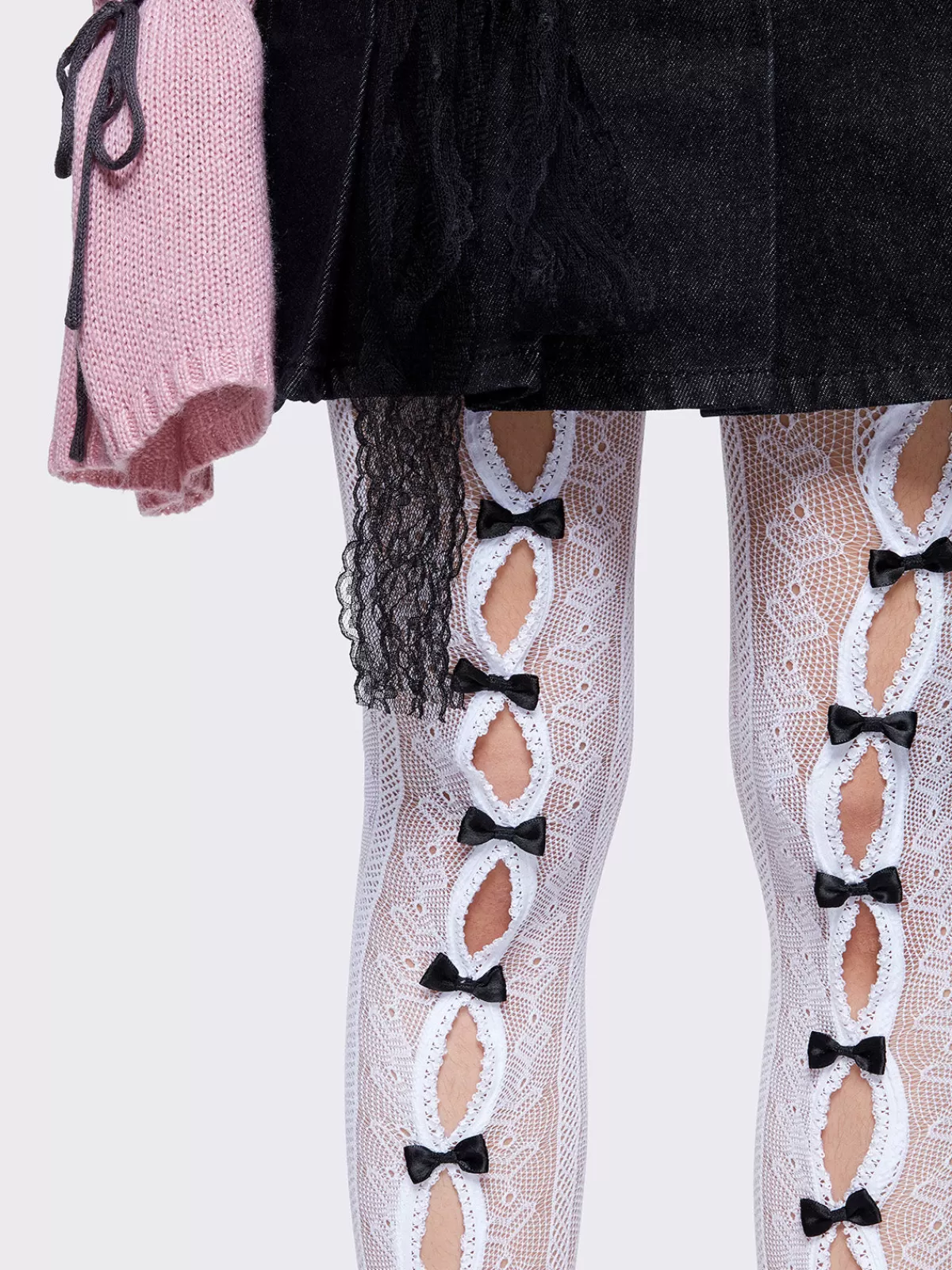 Cheap Minga London Addison Lace Cutout Bow Tights White