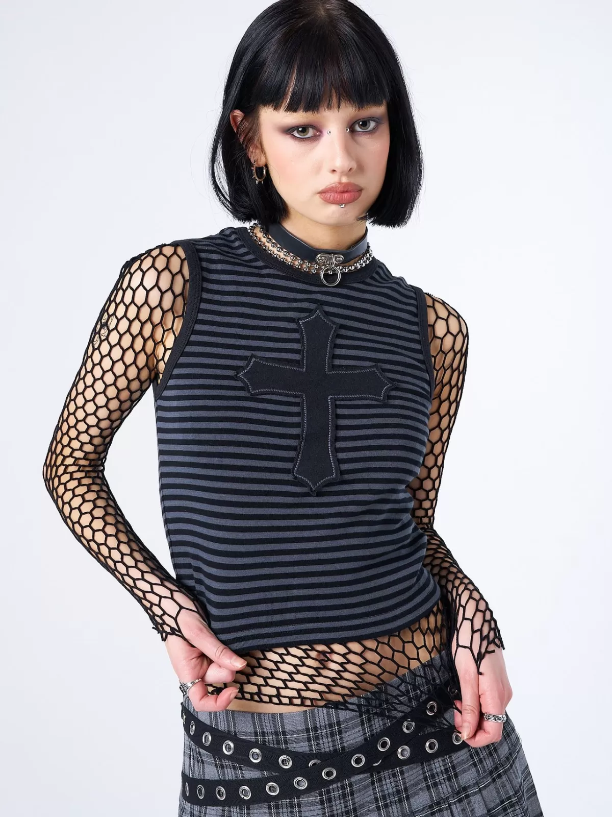Outlet Minga London Anastasia Cross Striped Tank Top Black