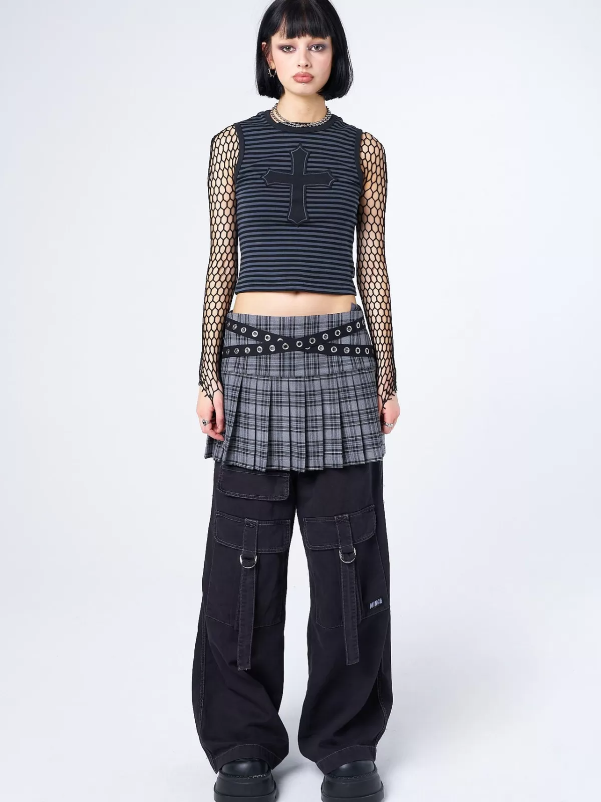 Outlet Minga London Anastasia Cross Striped Tank Top Black