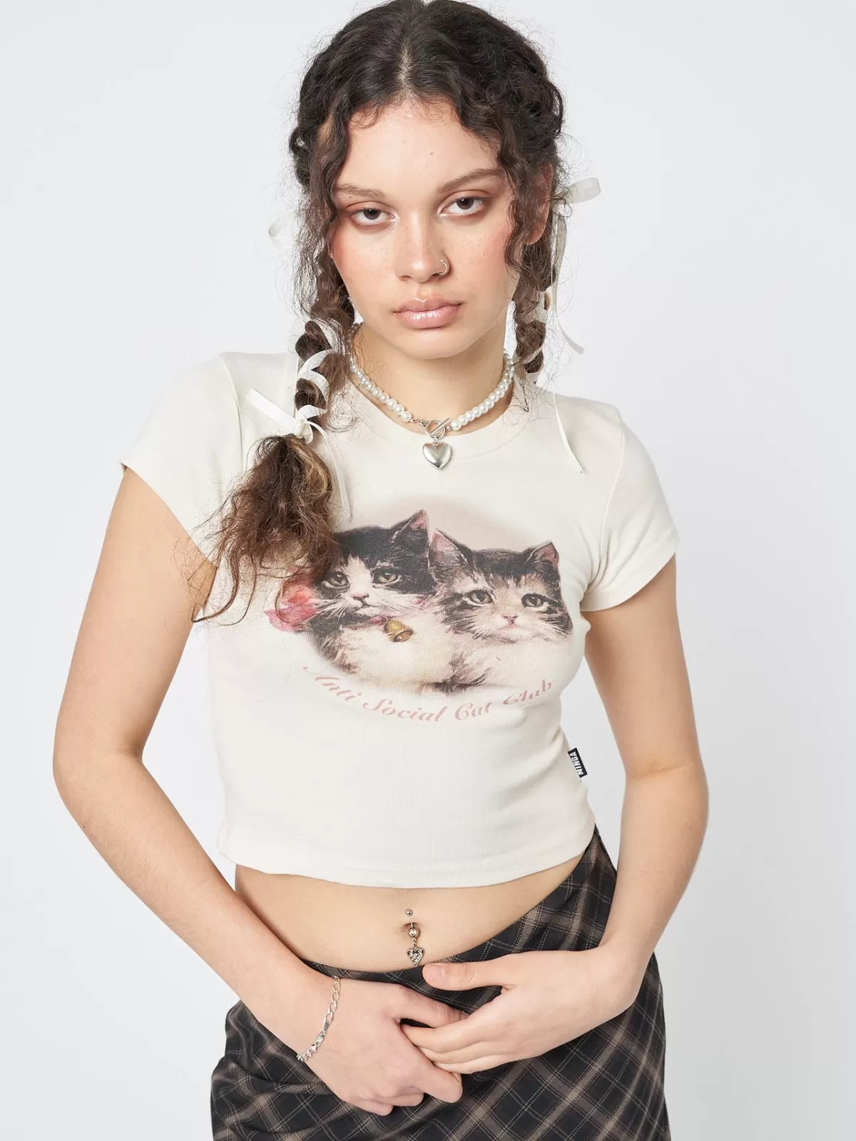 Flash Sale Minga London Anti Social Cat Club Ecru Baby Tee Cream