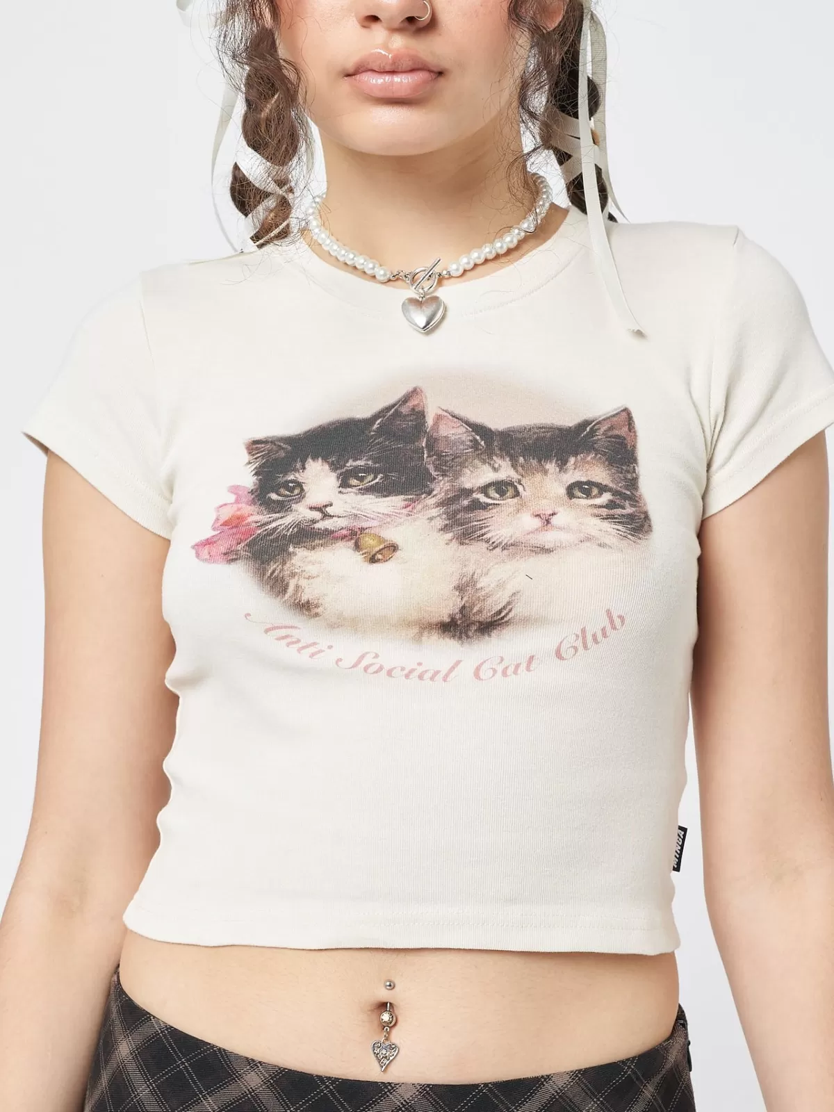 Flash Sale Minga London Anti Social Cat Club Ecru Baby Tee Cream