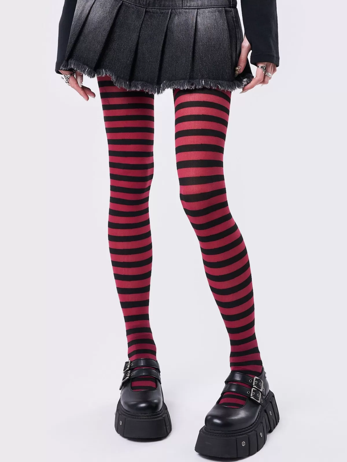 Store Minga London Aoki & Black Striped Tights Red