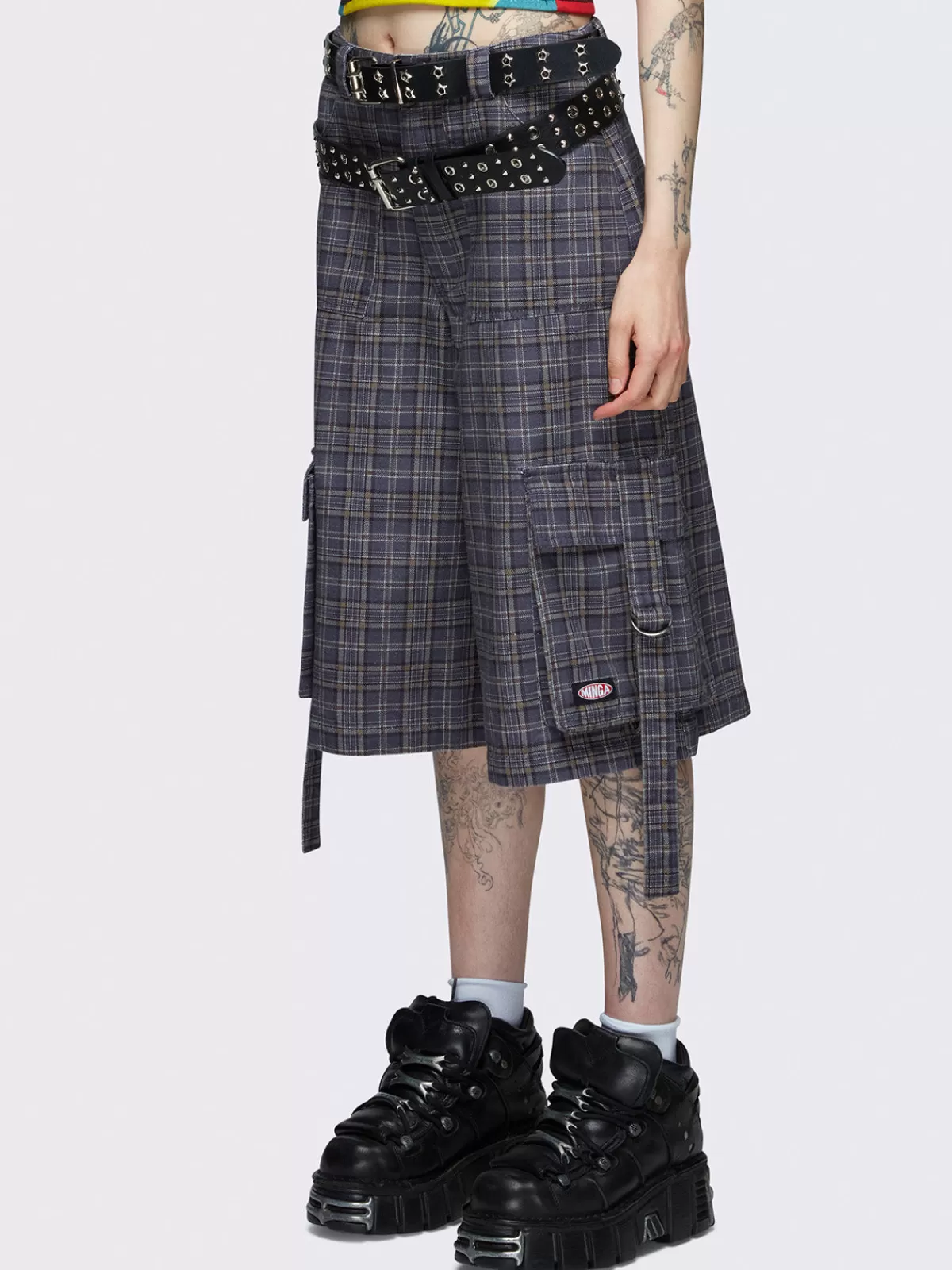 Flash Sale Minga London Arlo Plaid Long Cargo Shorts Blue