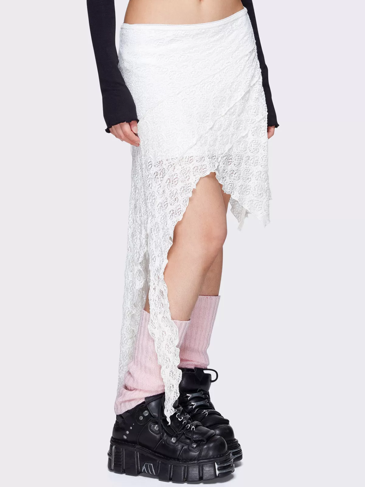 Store Minga London Audrey Lace Ruffled Asymmetrical Skirt White