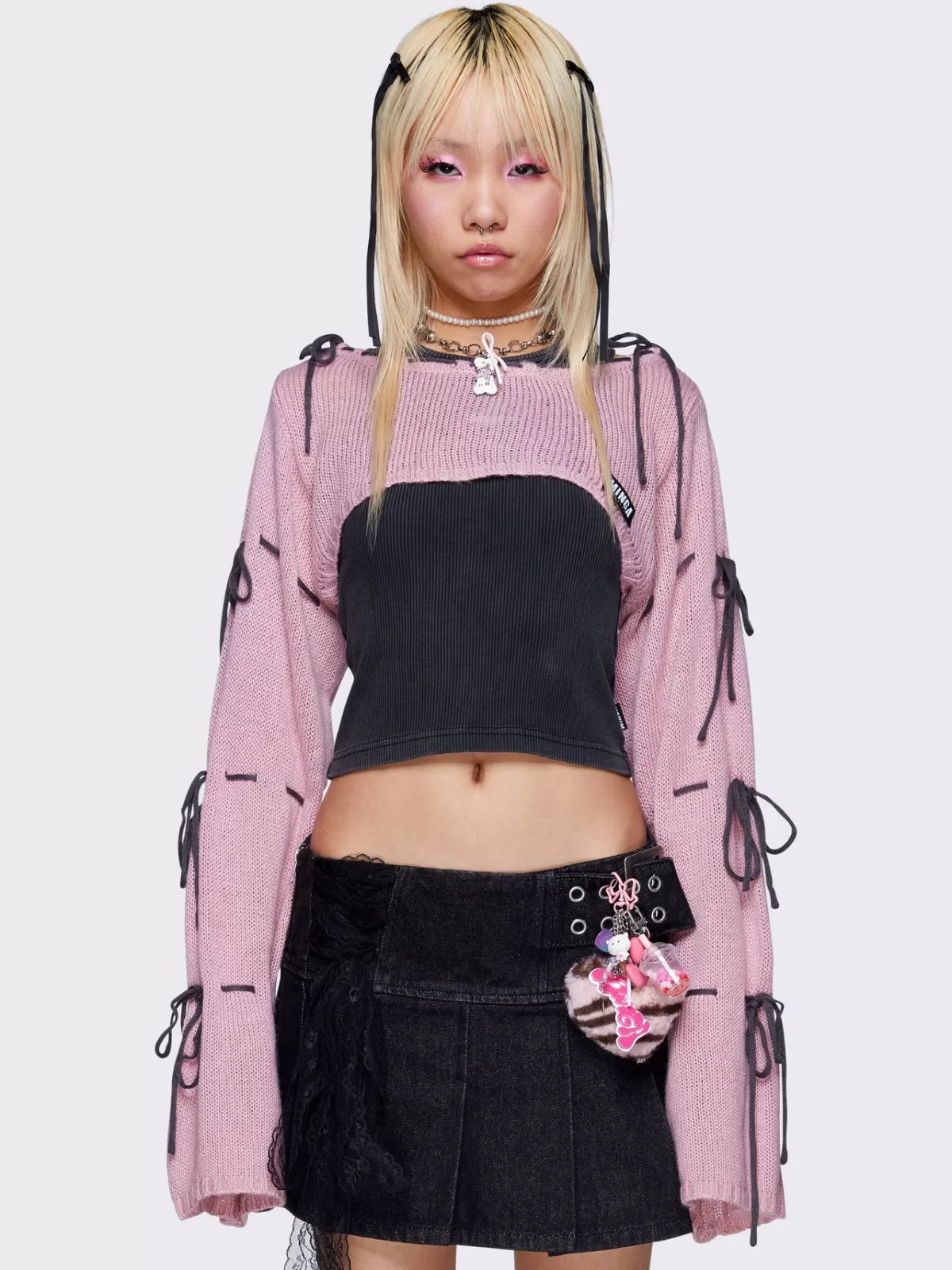 Hot Minga London Aurora Bows Knitted Shrug Pink