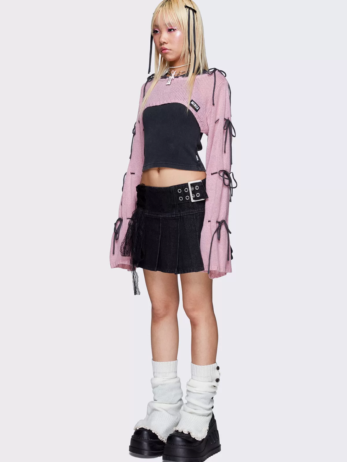 Hot Minga London Aurora Bows Knitted Shrug Pink