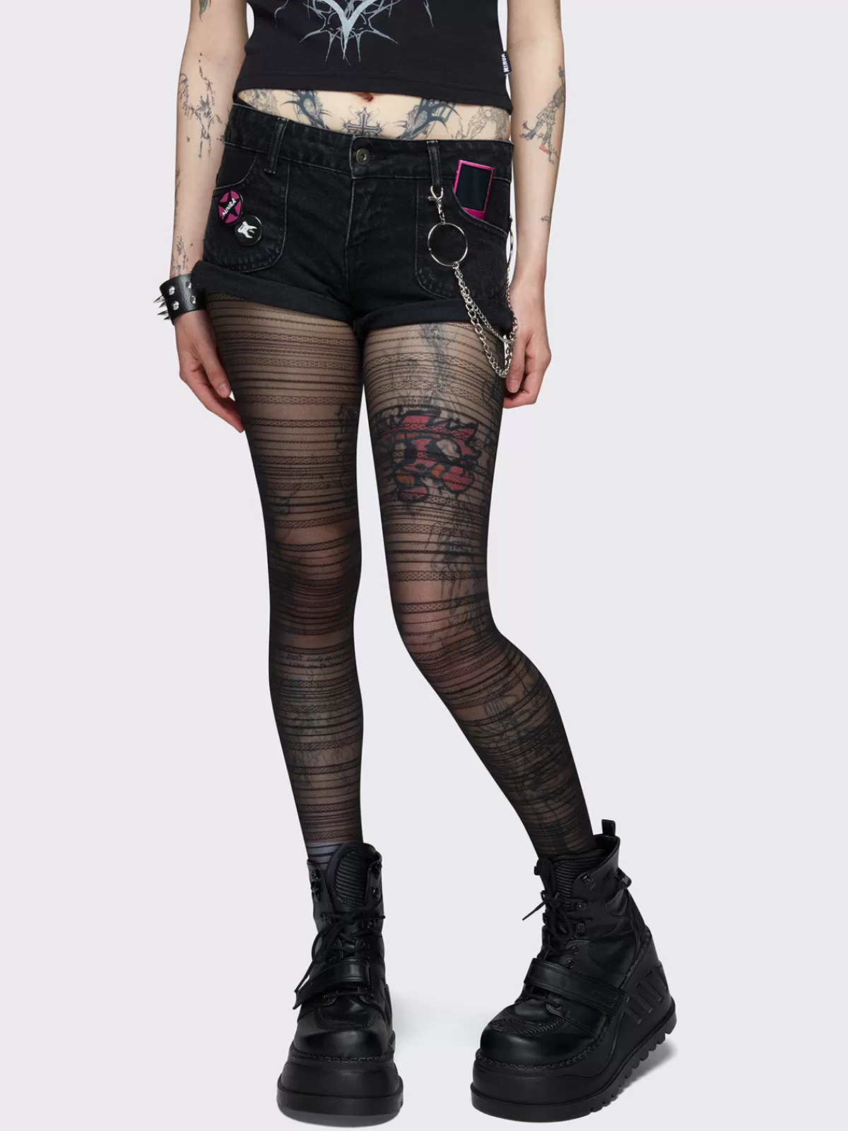 Hot Minga London Avery Y2k Denim Hot Pants Black