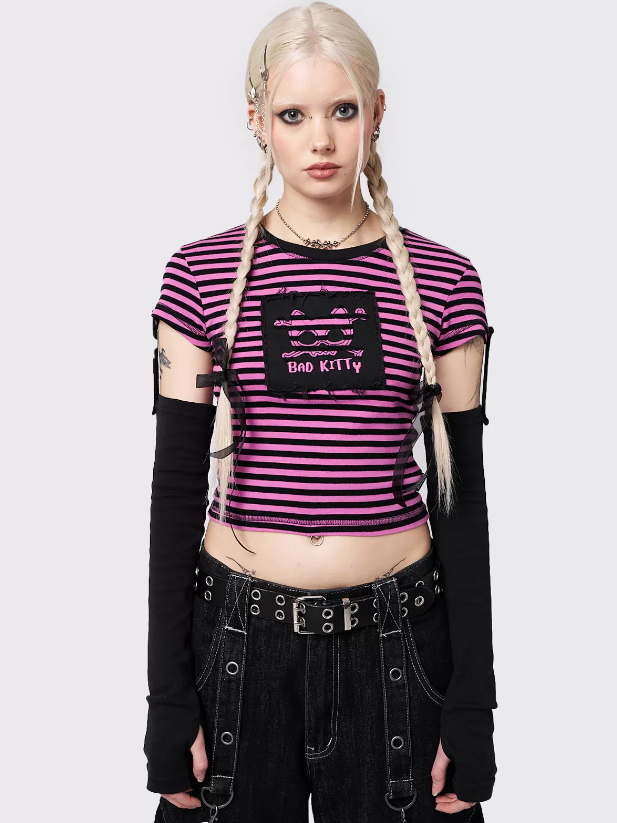 Cheap Minga London Bad Kitty Striped Detachable Sleeve Top Pink