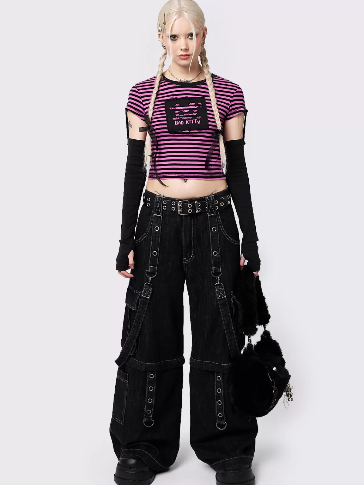 Cheap Minga London Bad Kitty Striped Detachable Sleeve Top Pink