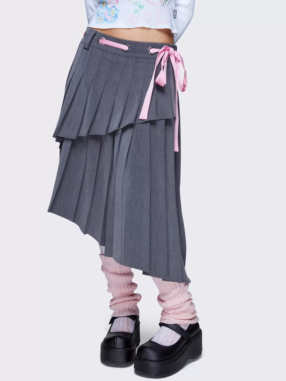 New Minga London Bella Pleated Asymmetrical Skirt Grey