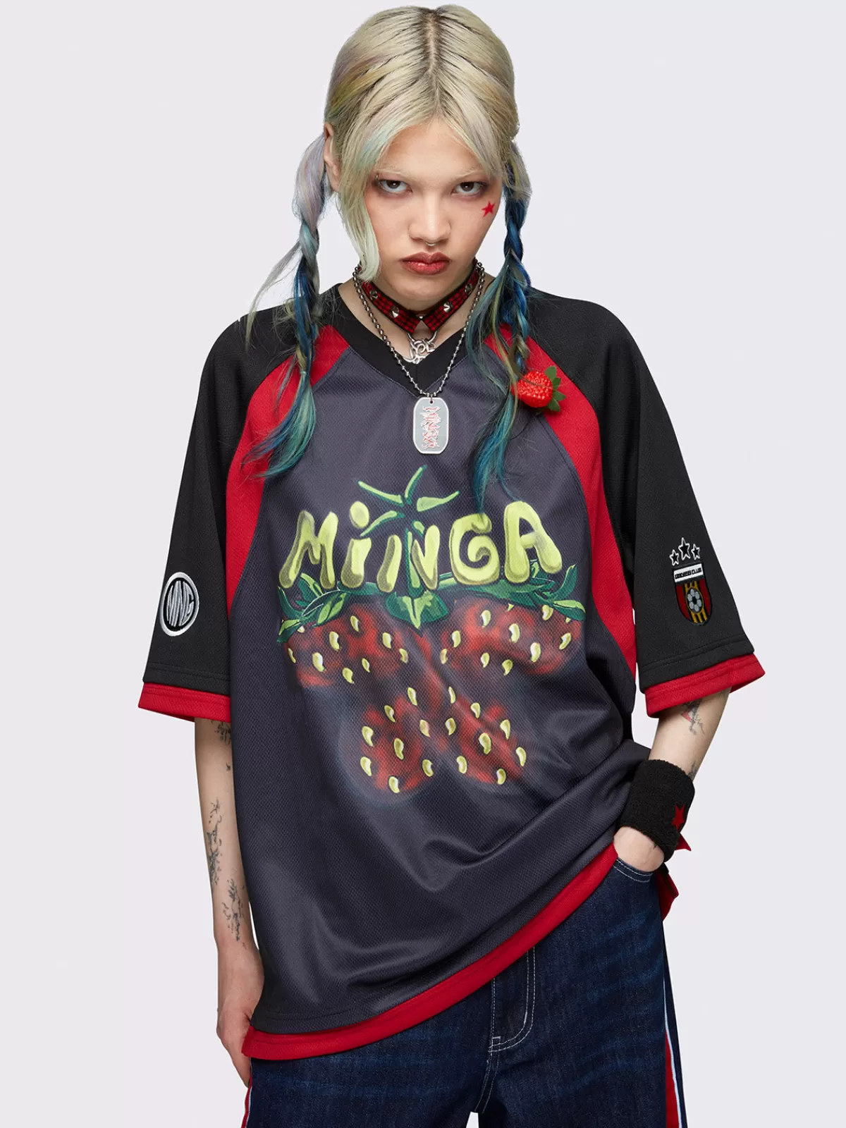 New Minga London Berry Butterfly Football Jersey T-shirt Black
