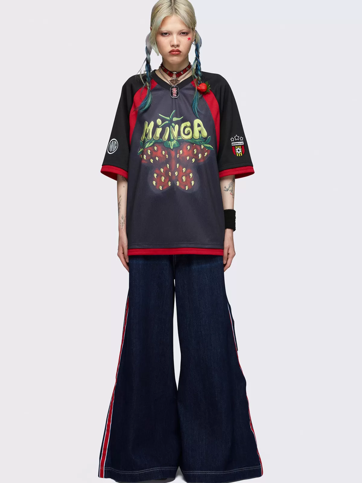New Minga London Berry Butterfly Football Jersey T-shirt Black