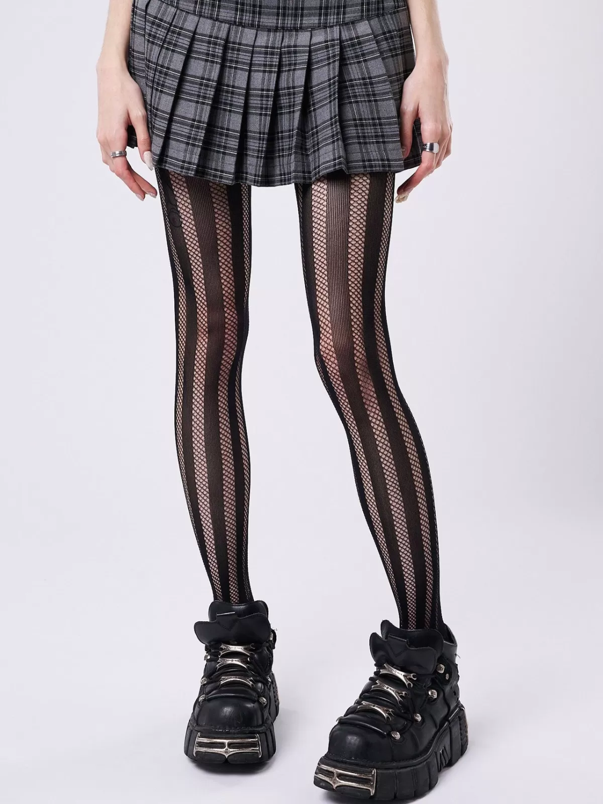 Best Minga London Brea Striped Fishnet Tights Black