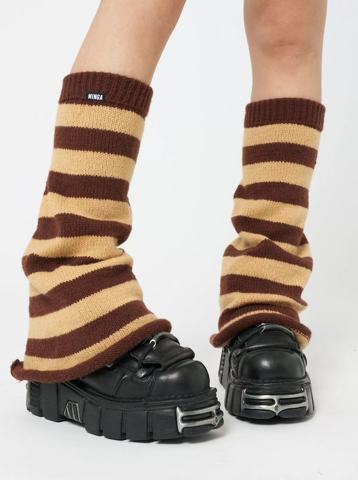 Clearance Minga London & Honey Striped Flare Leg Warmers Brown