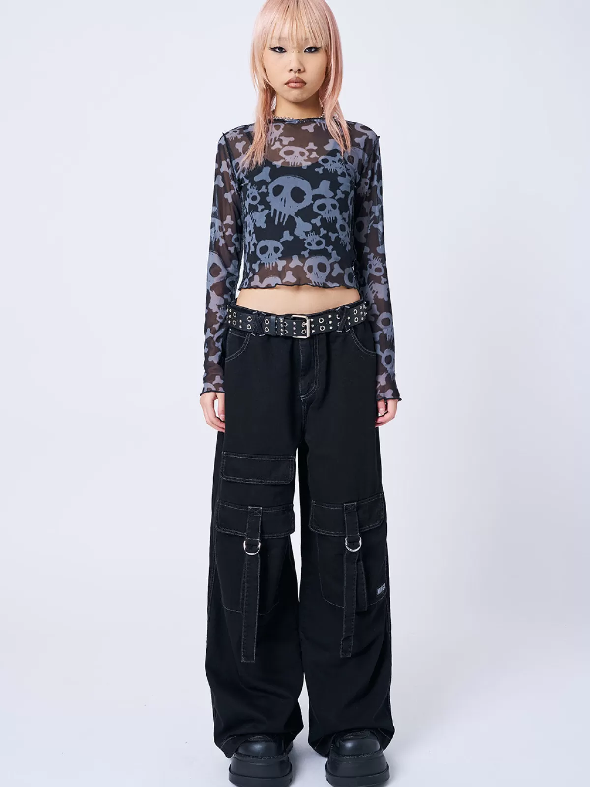 Flash Sale Minga London Buffy & Grey Skull Mesh Top Black