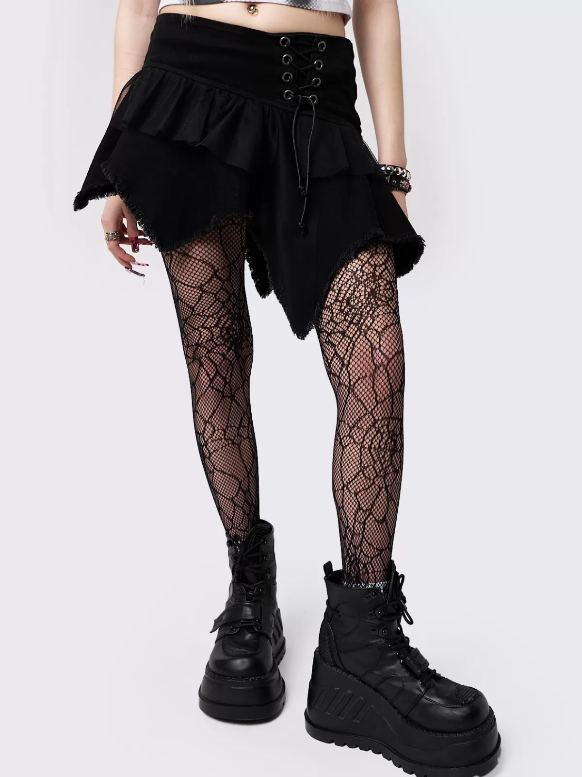 Shop Minga London Cassandra Asymmetric Lace Up Mini Skirt Black