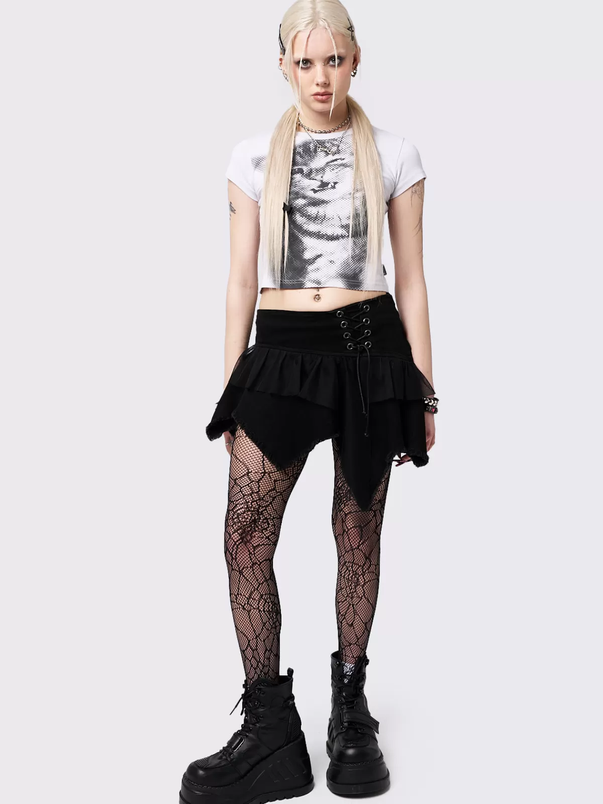 Shop Minga London Cassandra Asymmetric Lace Up Mini Skirt Black
