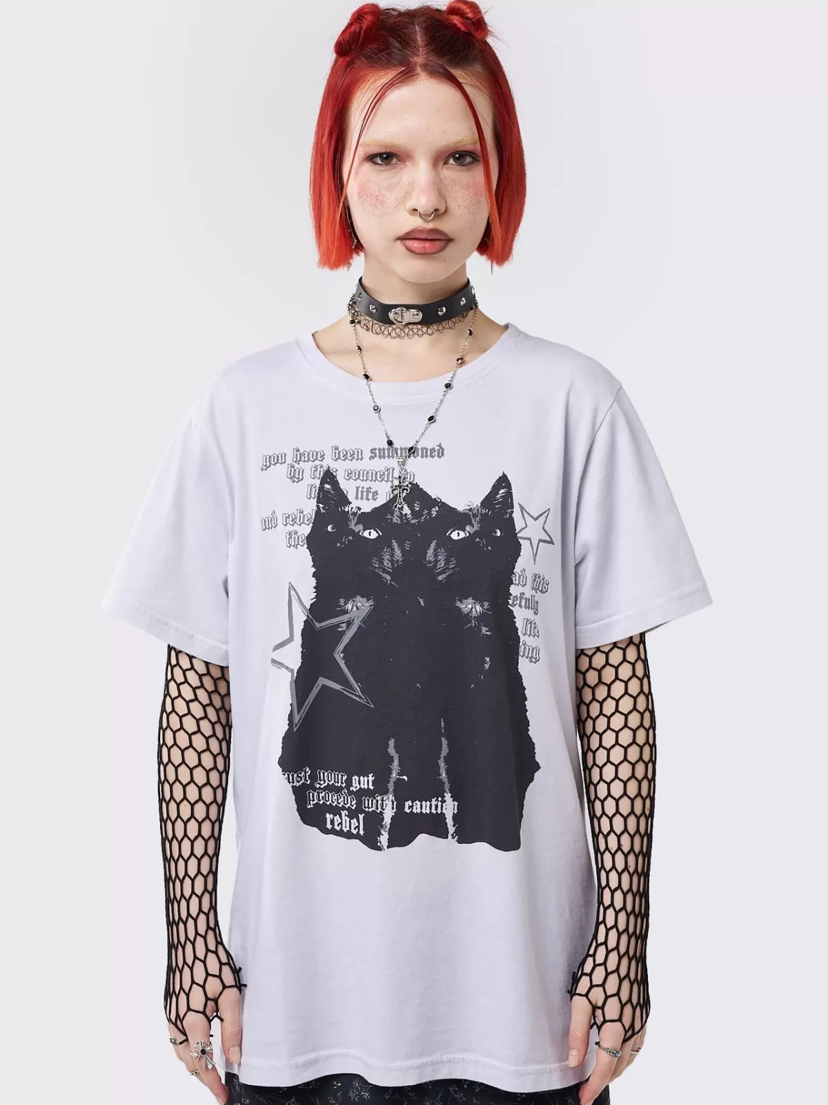 Online Minga London Cautious Kitty Graphic T-shirt White