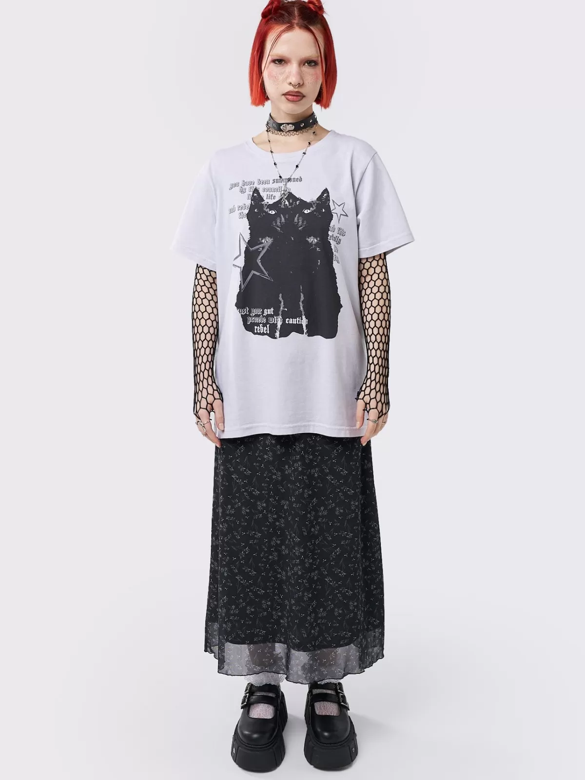 Online Minga London Cautious Kitty Graphic T-shirt White
