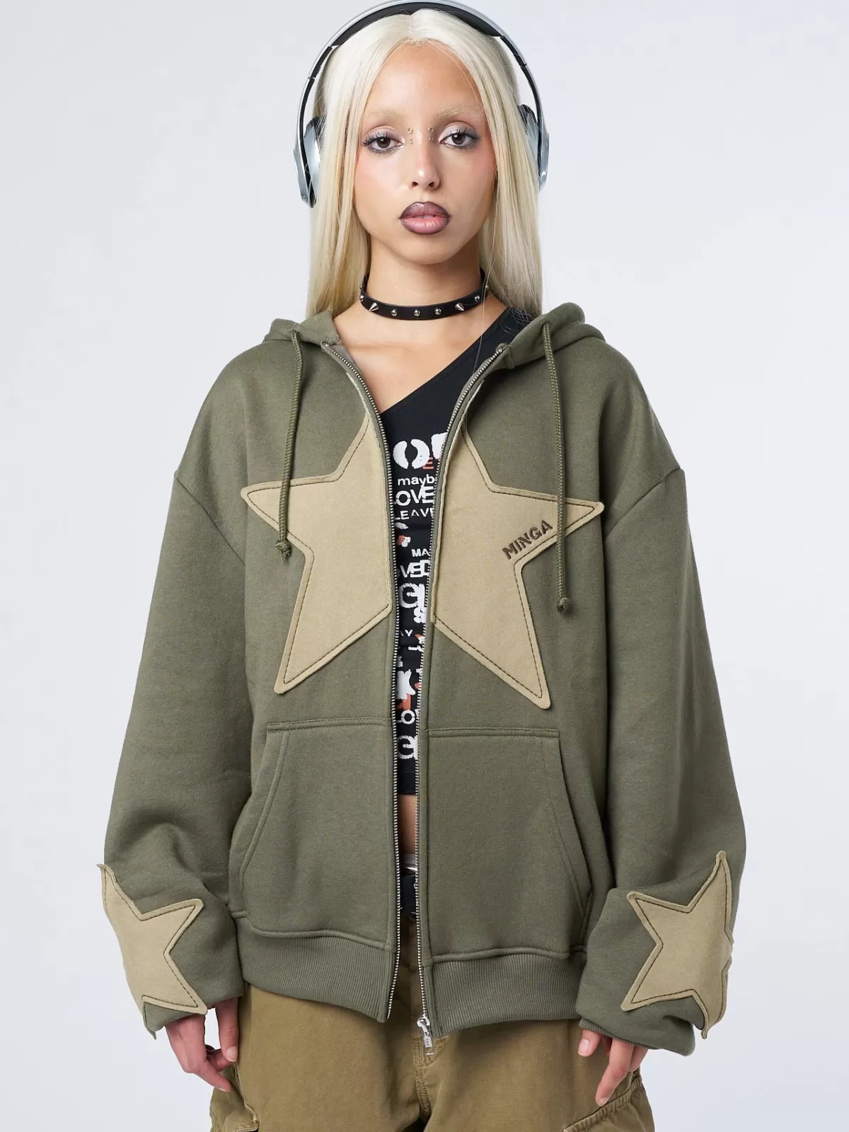 Outlet Minga London Celeste Star Oversized Zip Up Hoodie Green