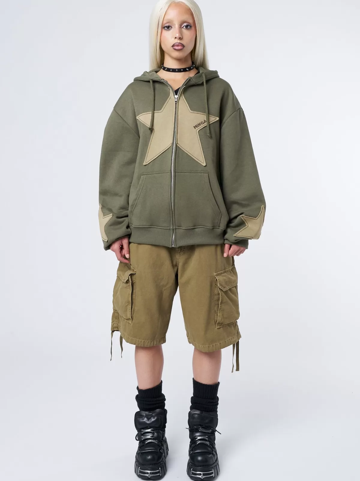 Outlet Minga London Celeste Star Oversized Zip Up Hoodie Green