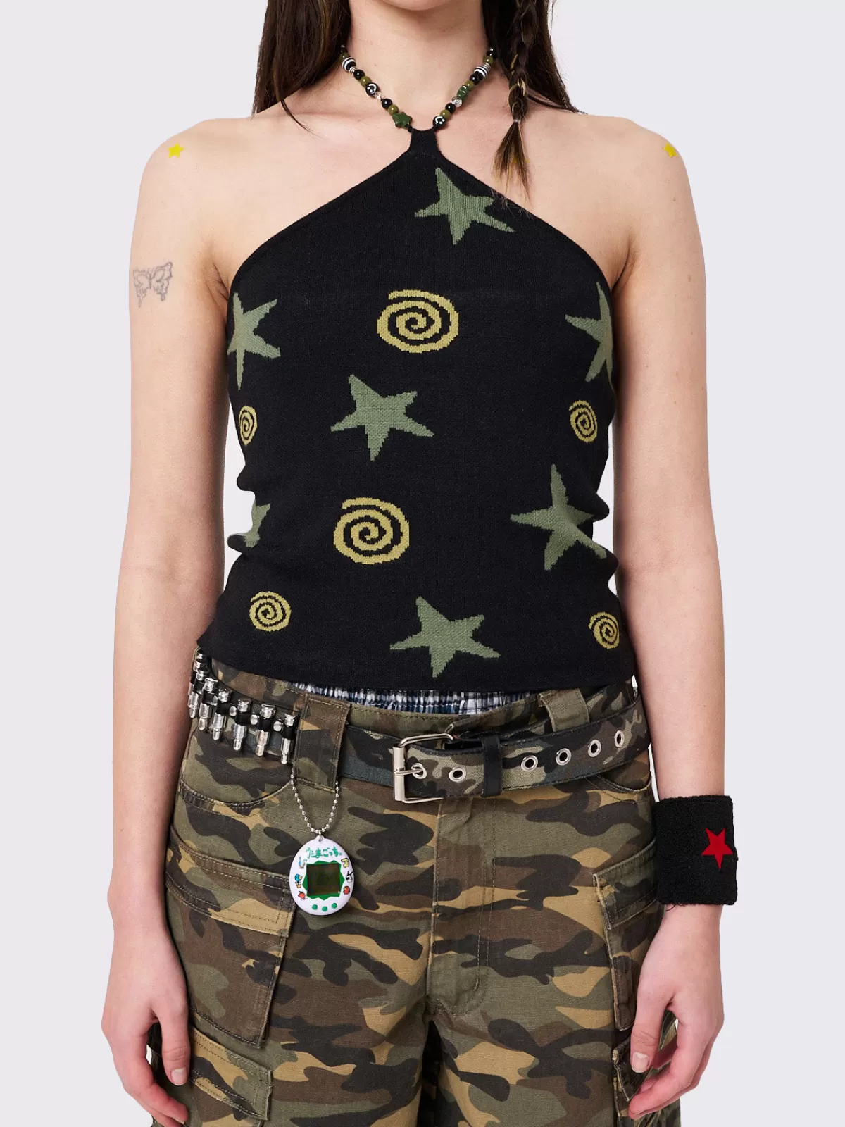 Outlet Minga London Celestial Swirl Beaded Halter Top Black