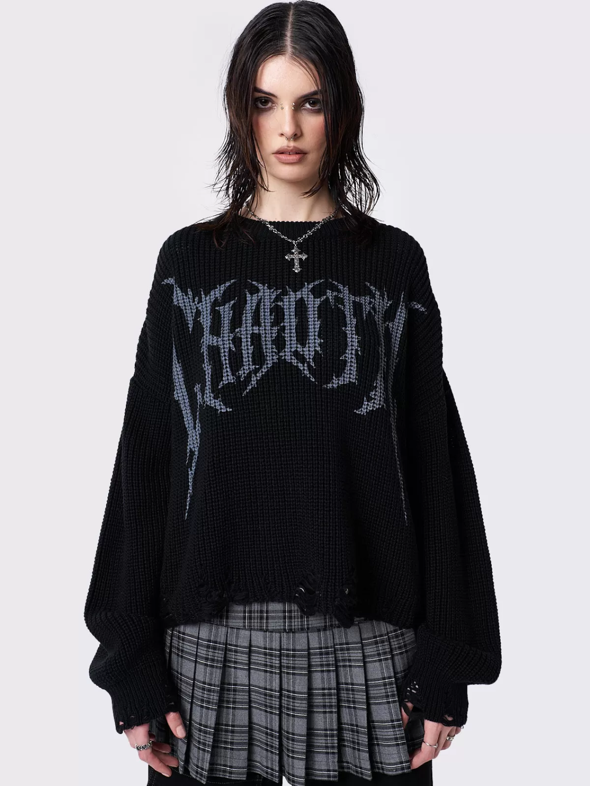 Shop Minga London Chaotic Distressed Knit Jumper Black