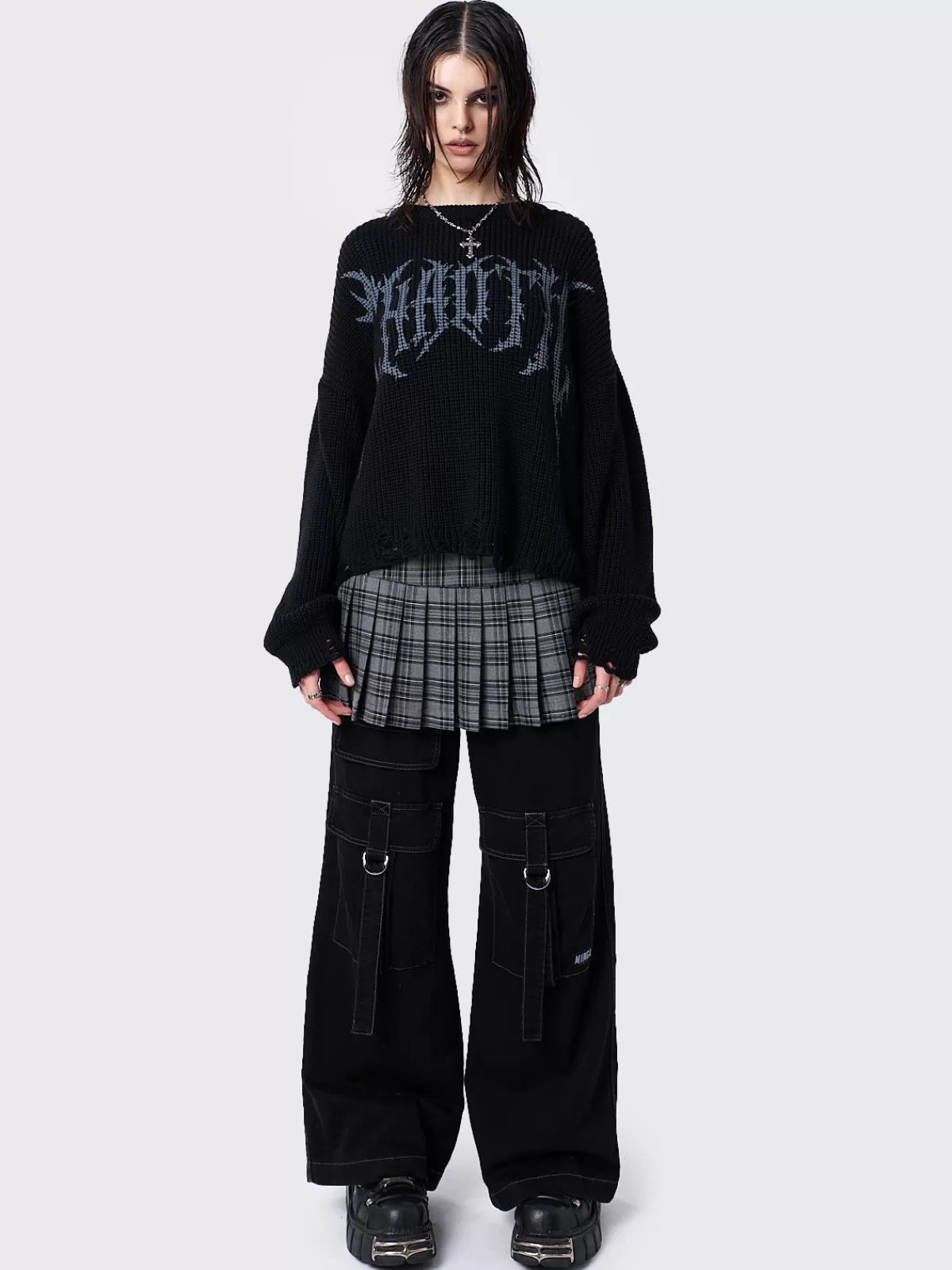Shop Minga London Chaotic Distressed Knit Jumper Black
