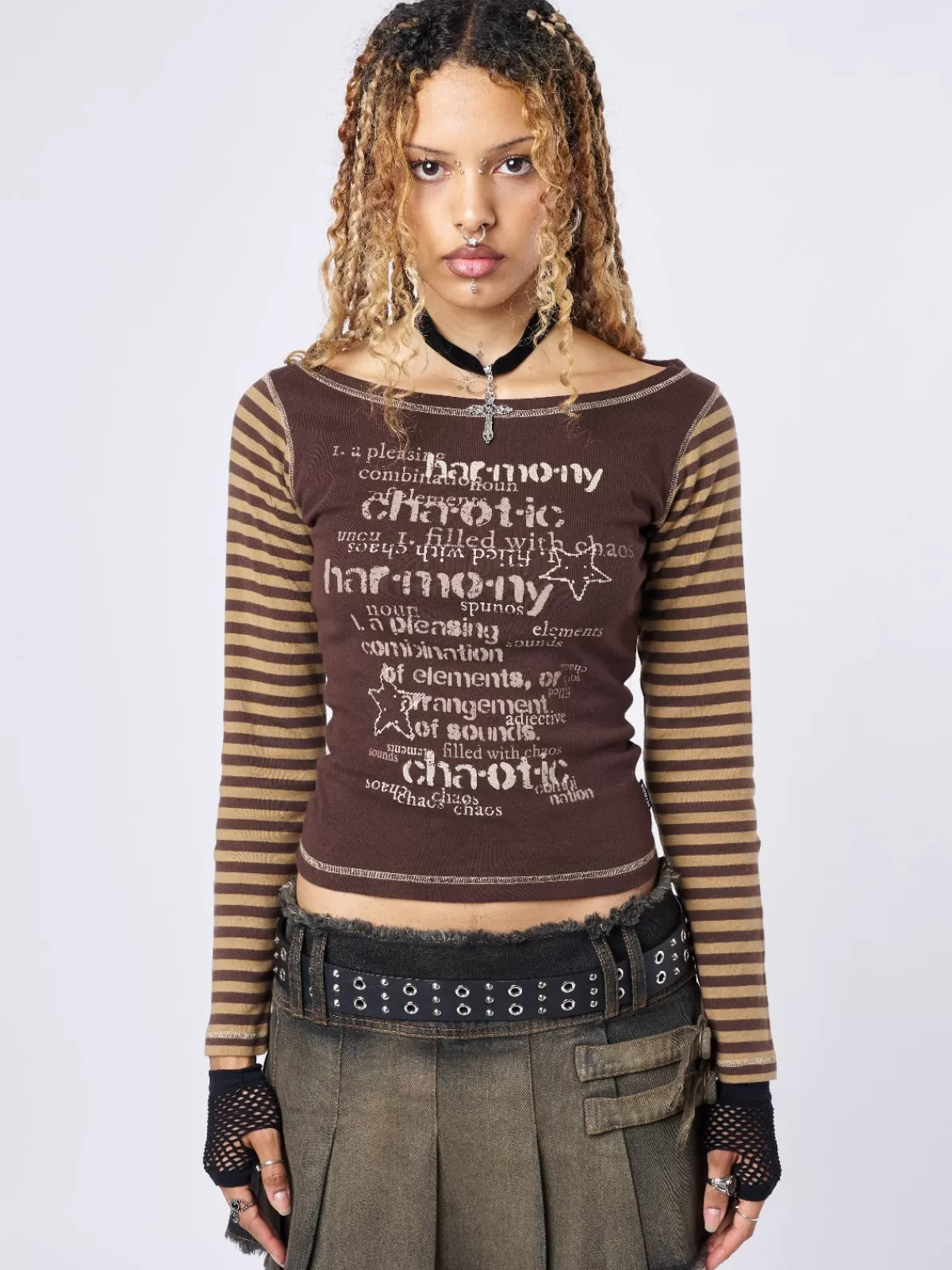 Sale Minga London Chaotic Harmony Striped Graphic Top Brown