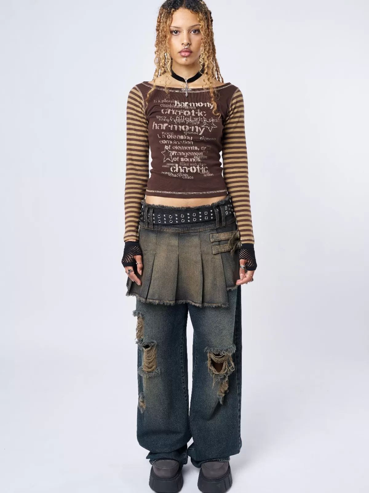 Sale Minga London Chaotic Harmony Striped Graphic Top Brown