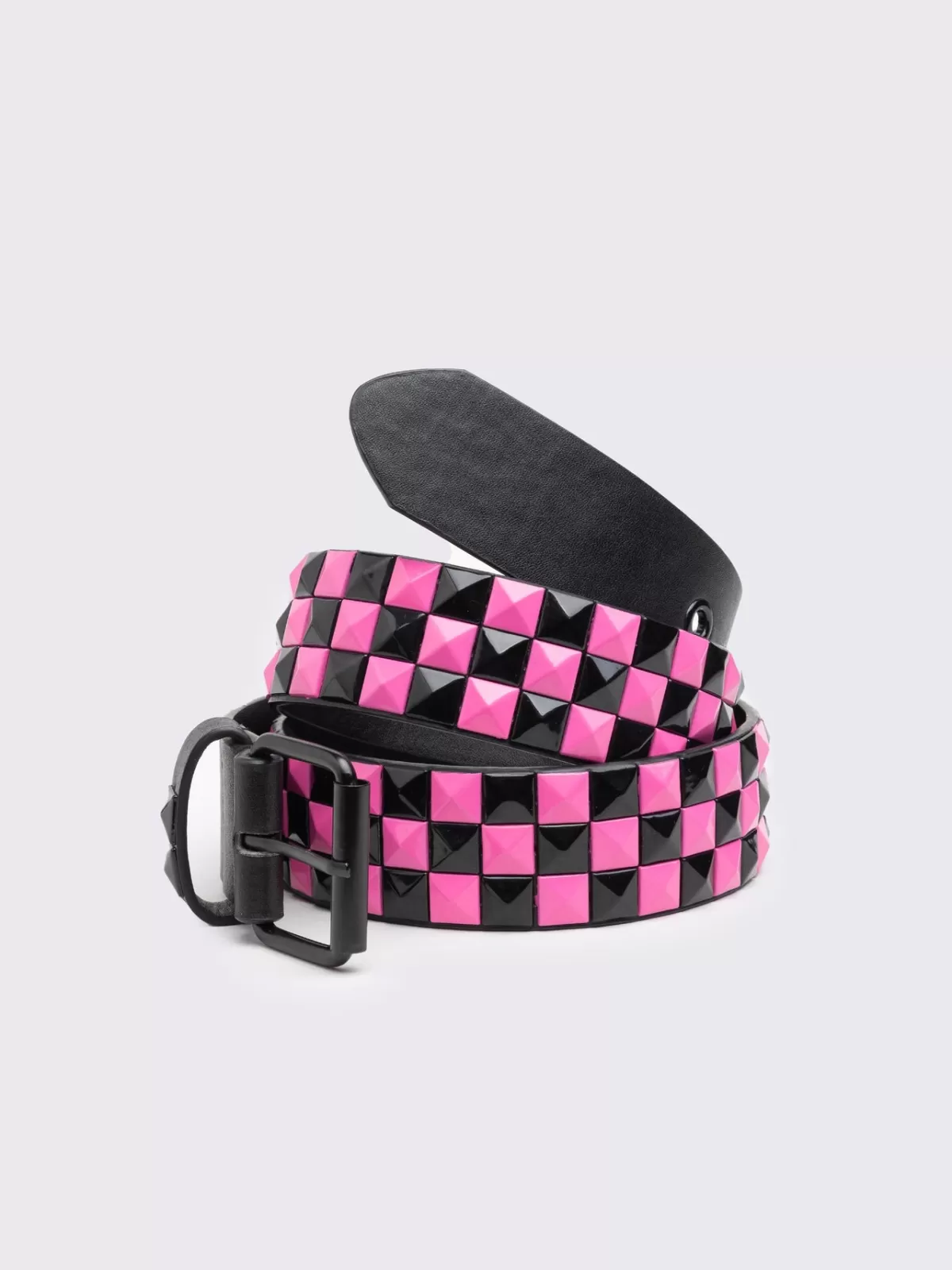 Hot Minga London Checkerstrike Black Studded Belt Pink