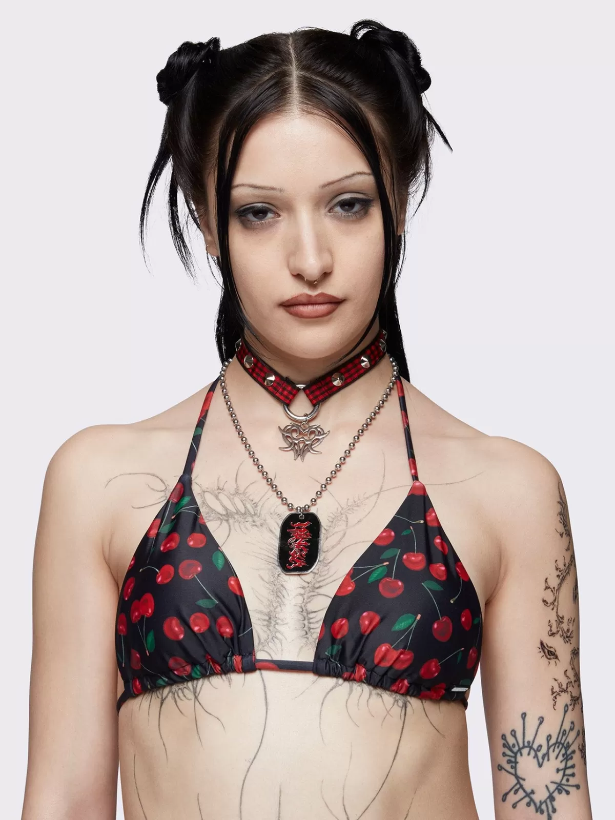 Shop Minga London Cherry Bomb Triangle Bikini Top Black