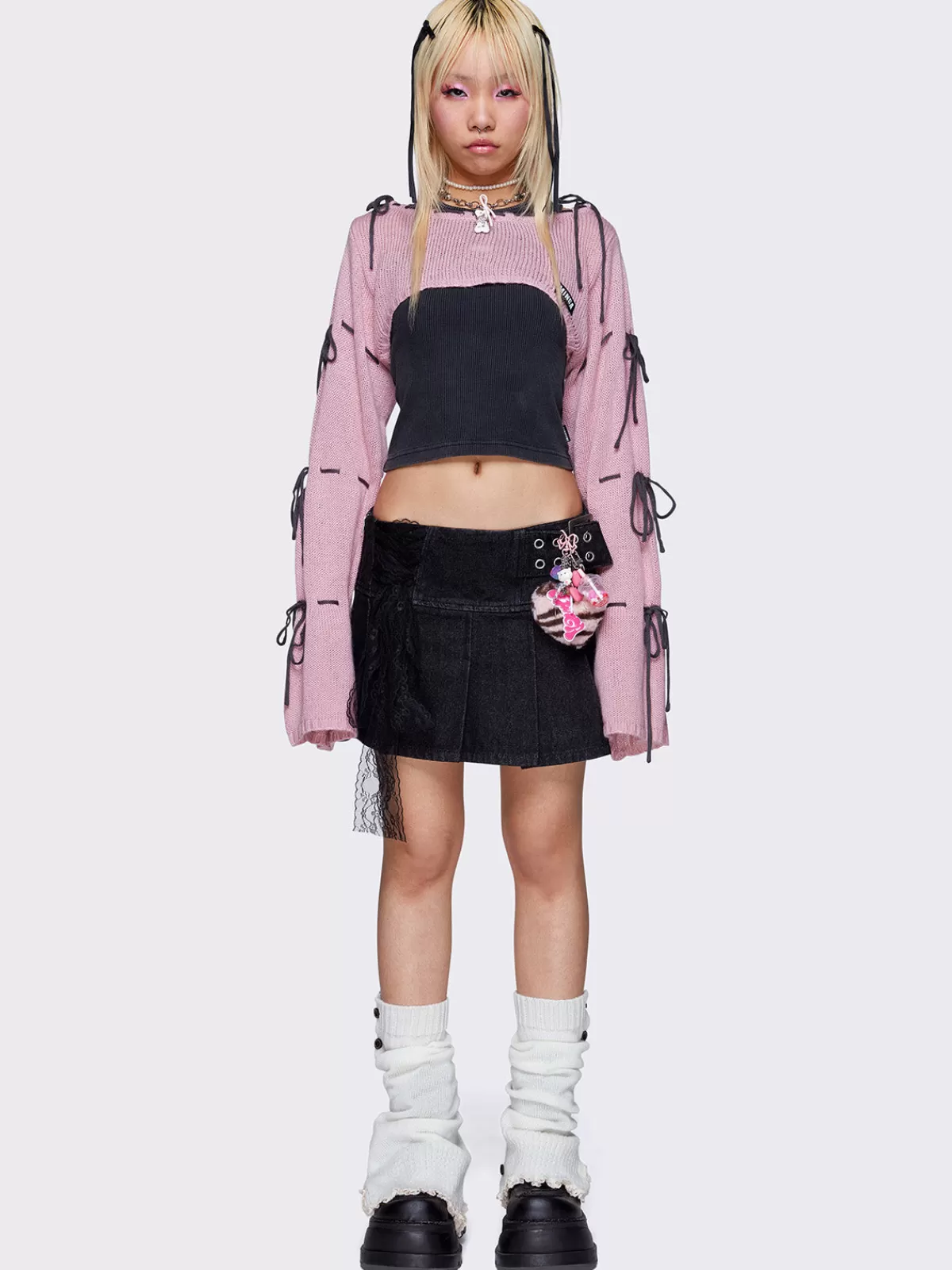 Sale Minga London Chloe Denim Pleated Mini Skirt Black