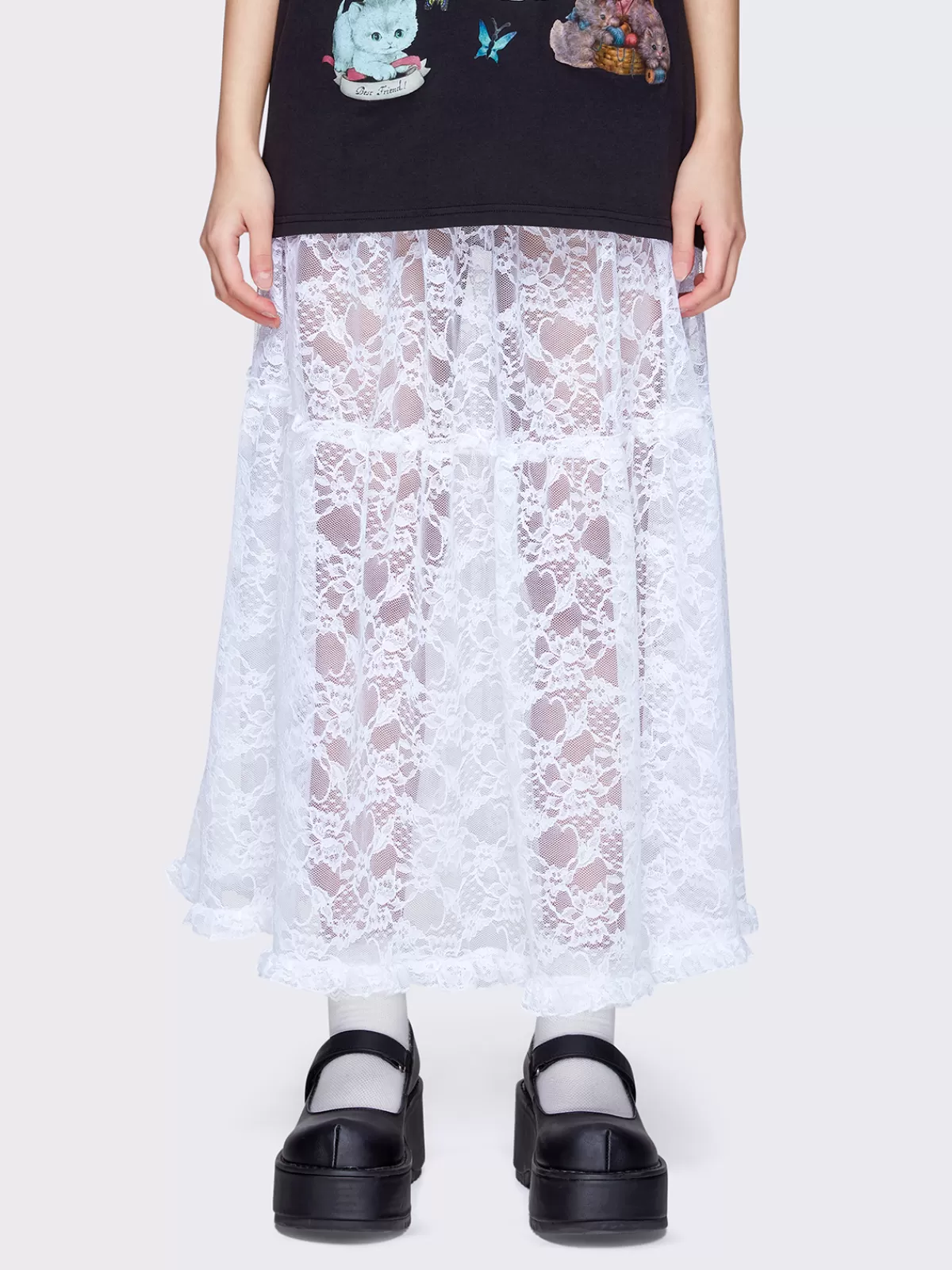 New Minga London Cordelia Ruffled Lace Maxi Skirt White