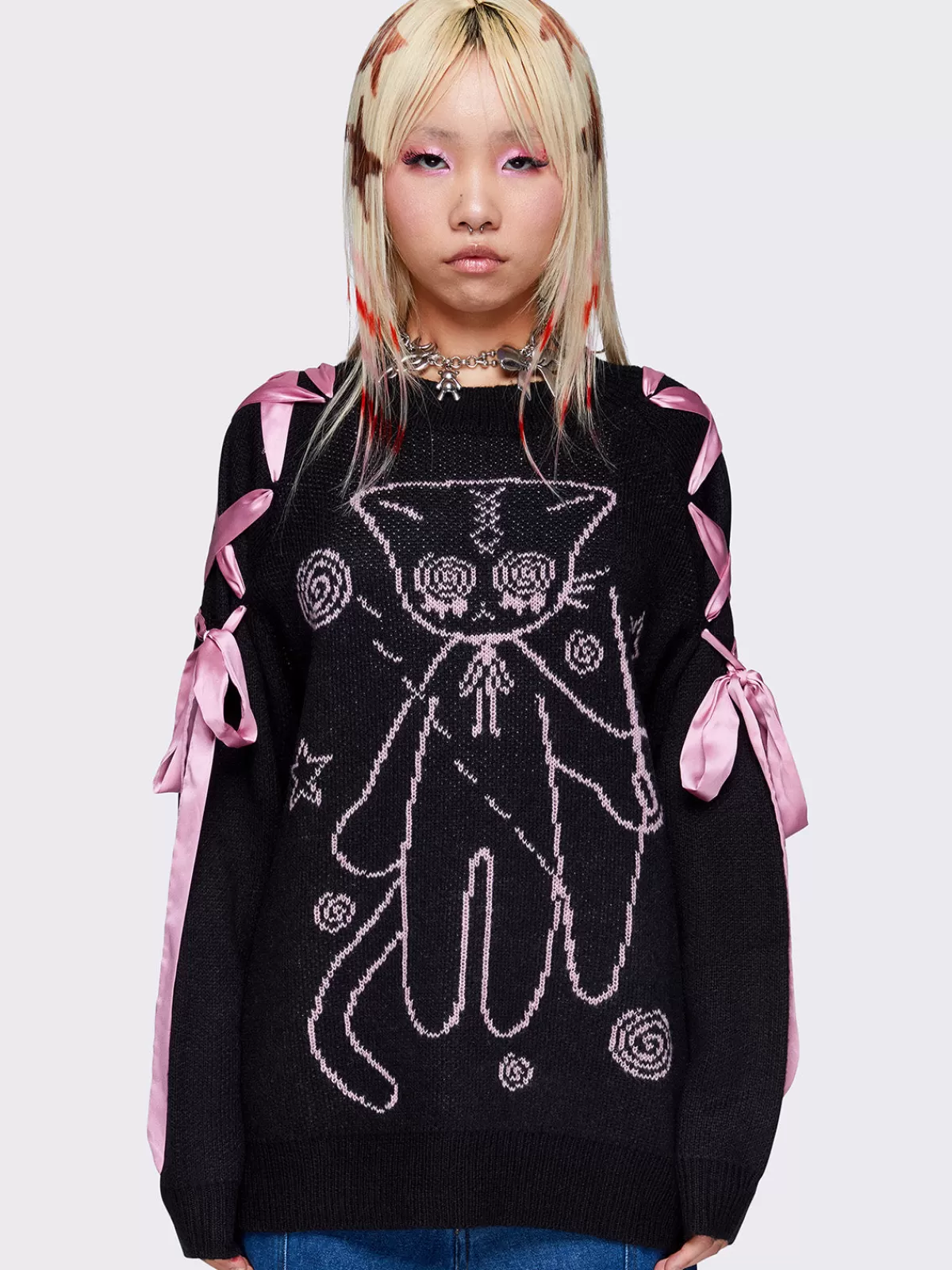 Cheap Minga London Crafty Kitty Lace Up Knit Jumper Black