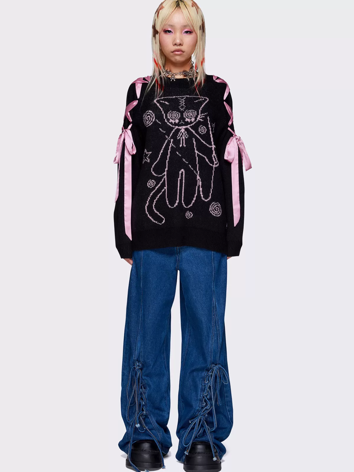 Cheap Minga London Crafty Kitty Lace Up Knit Jumper Black