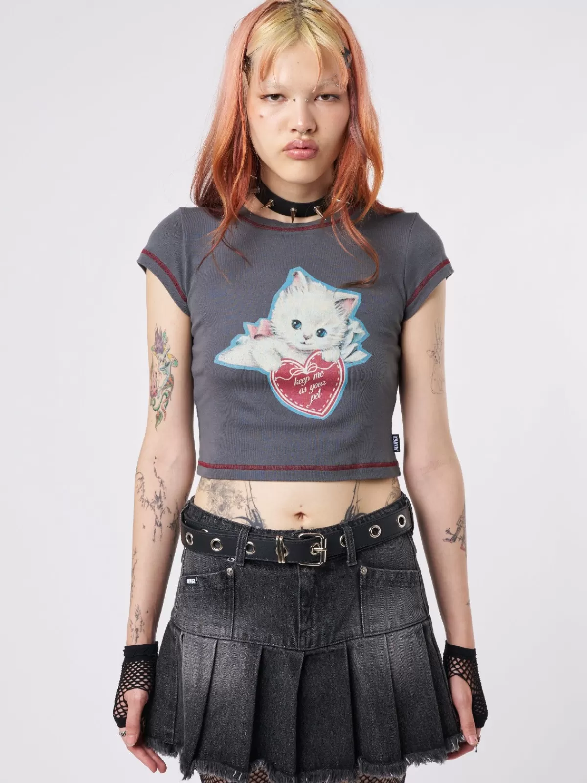 Best Sale Minga London Cute Kitty Baby Tee Grey