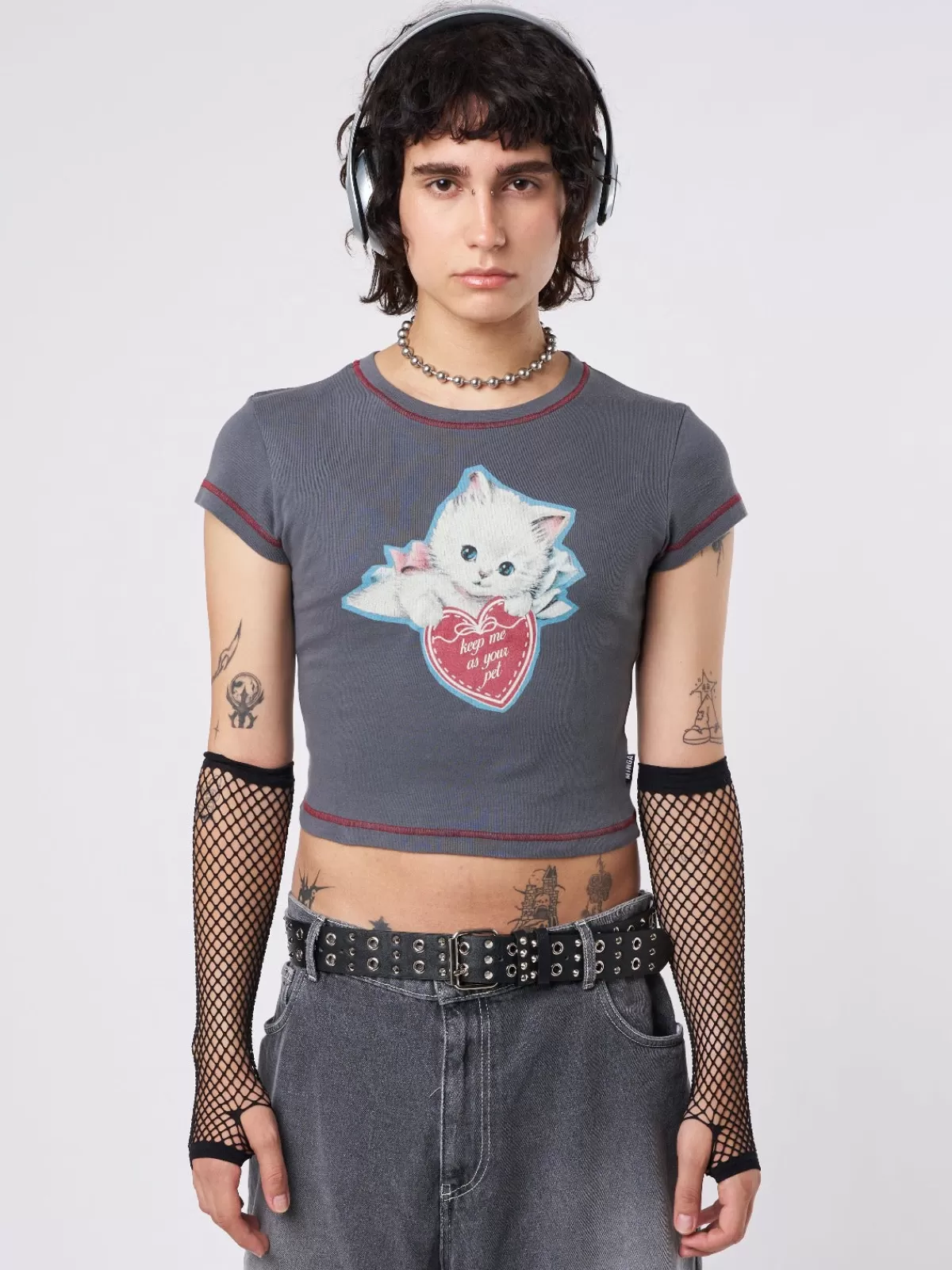 Best Sale Minga London Cute Kitty Baby Tee Grey