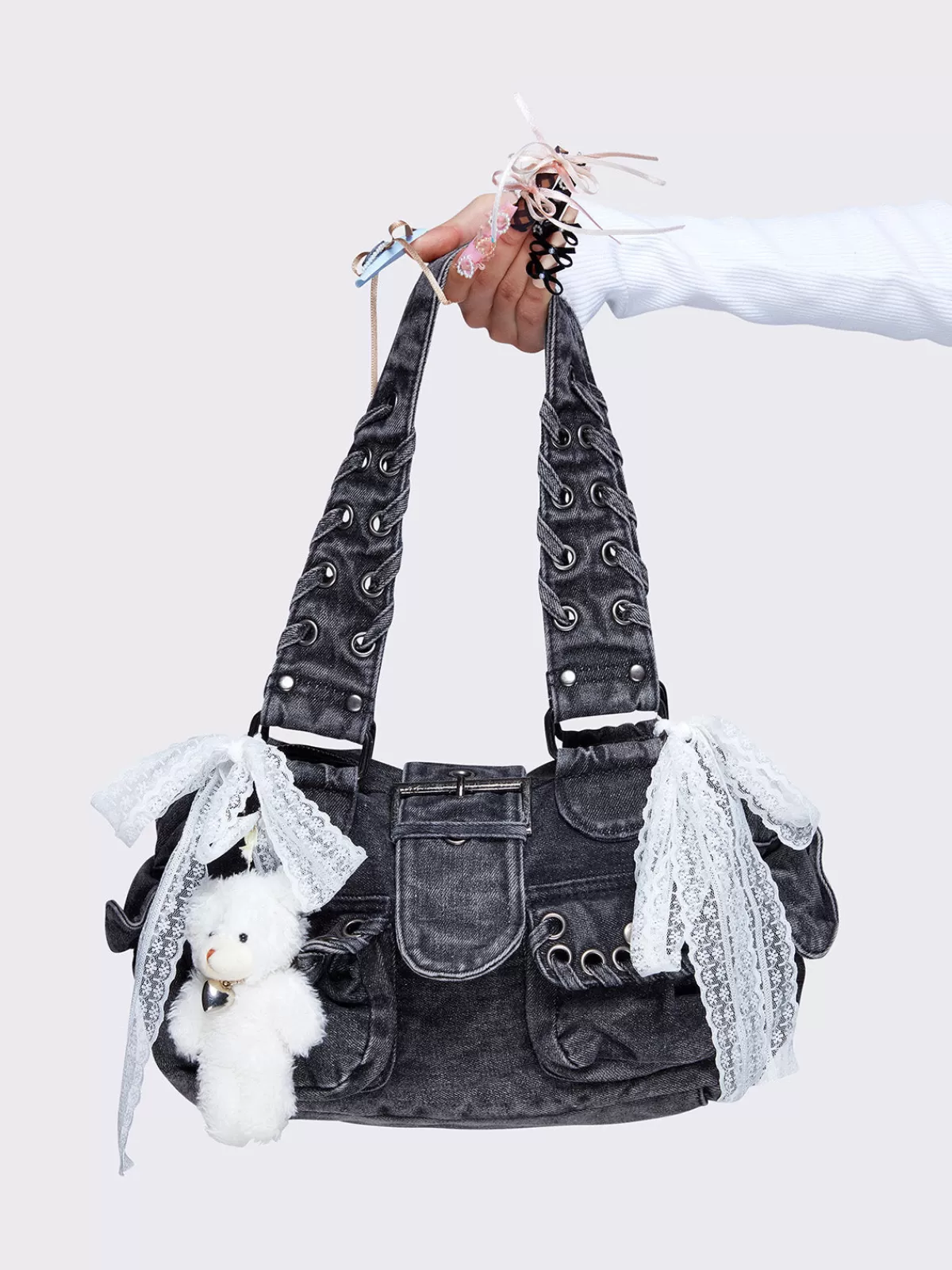 Online Minga London Cute Wander Denim Multi Pockets Bag Grey