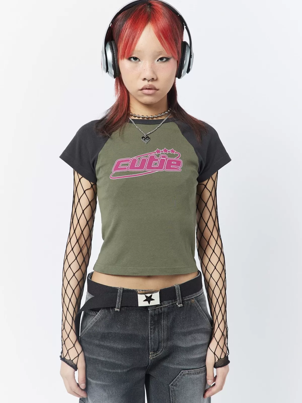 Outlet Minga London Cutie Graphic Print Raglan Baby Tee Green