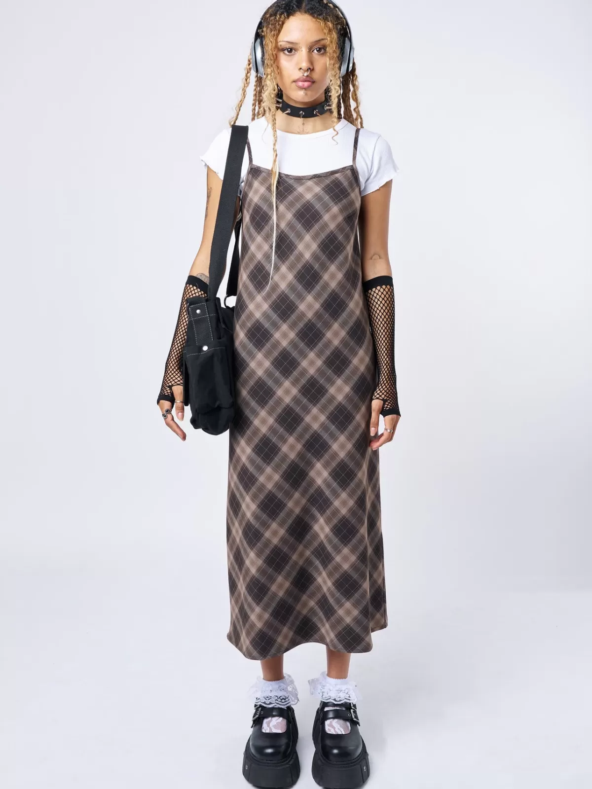 Fashion Minga London Delia Plaid Maxi Dress Brown