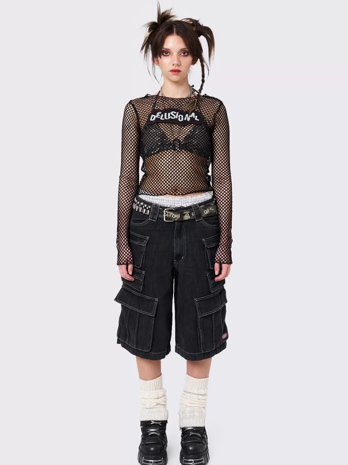 Clearance Minga London Delusional Fishnet Long Sleeve Top Black