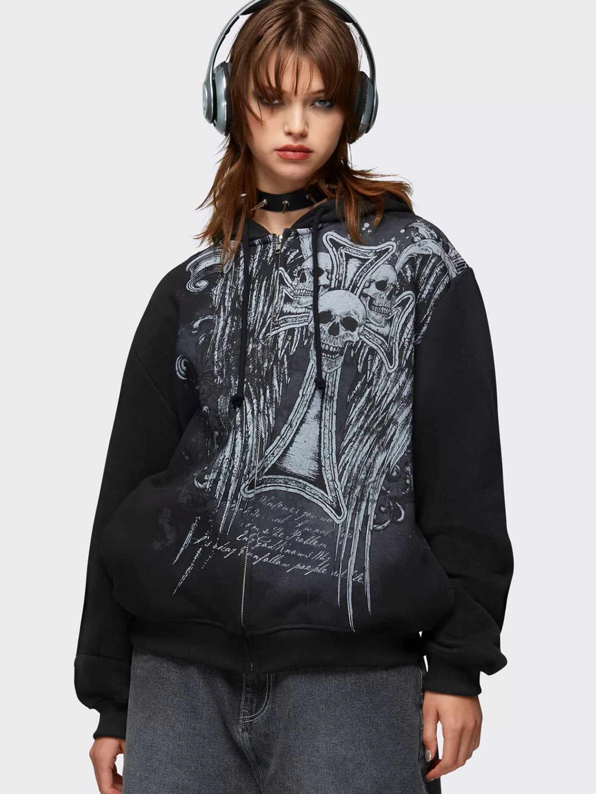 Flash Sale Minga London Devil Wings Oversized Zip Up Hoodie Black