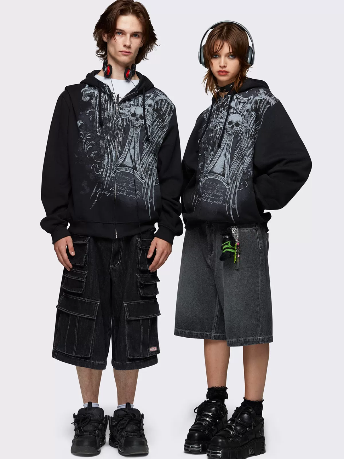 Flash Sale Minga London Devil Wings Oversized Zip Up Hoodie Black