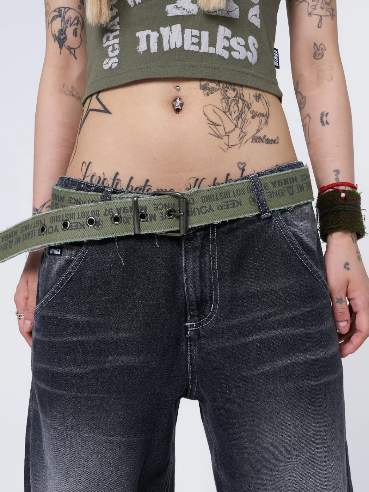 Hot Minga London Do Not Disturb Army Canvas Belt Green
