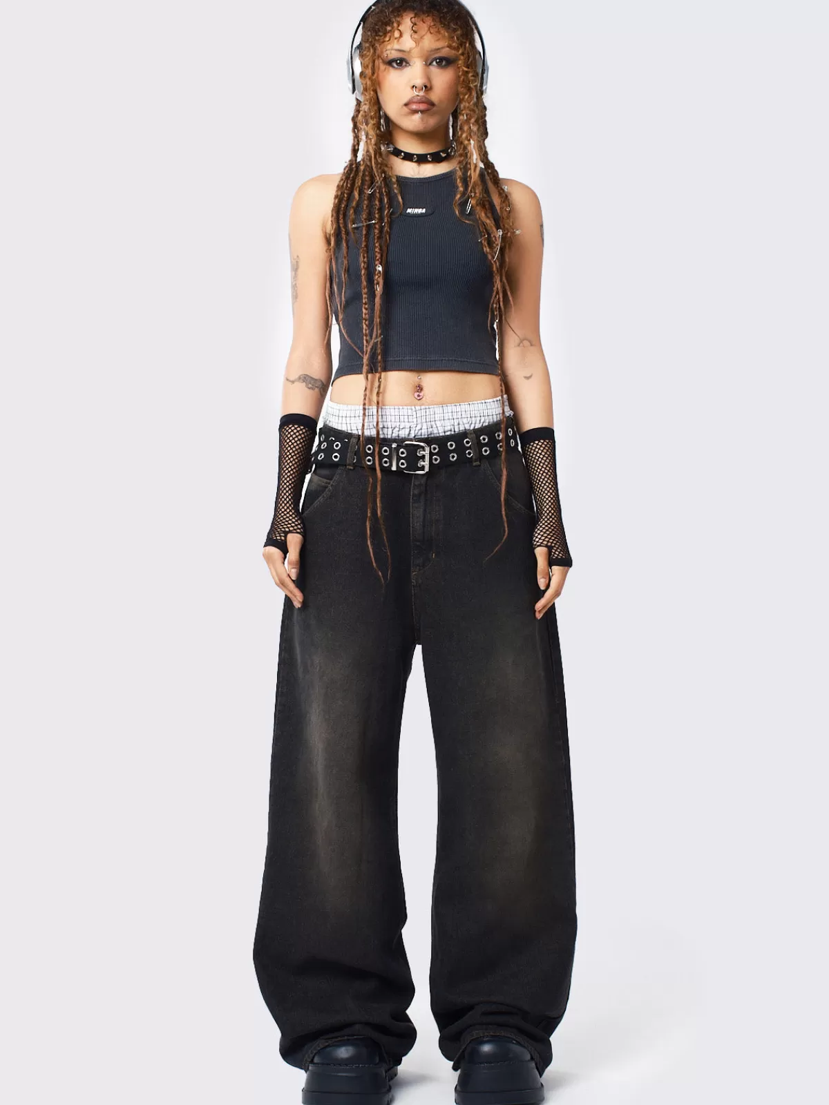 Fashion Minga London Echo Washed Overdye Baggy Jeans Black