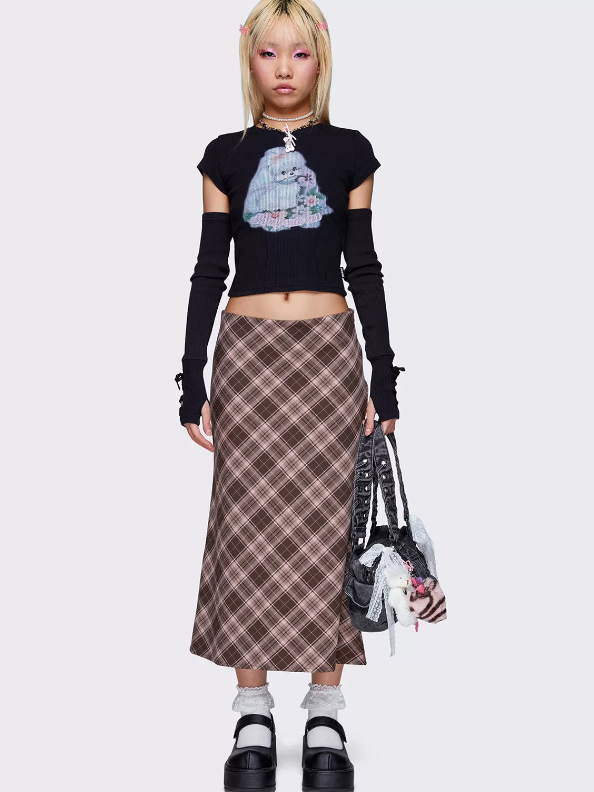 Sale Minga London Edith Plaid Midi Skirt Pink