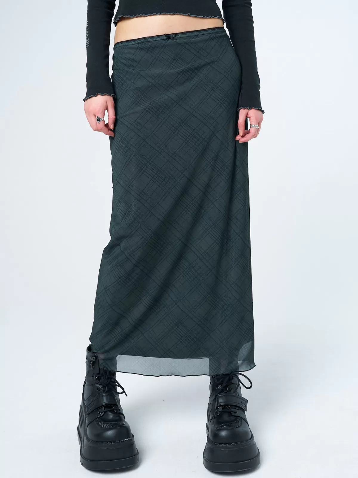 Best Sale Minga London Elena Checked Mesh Maxi Skirt Green