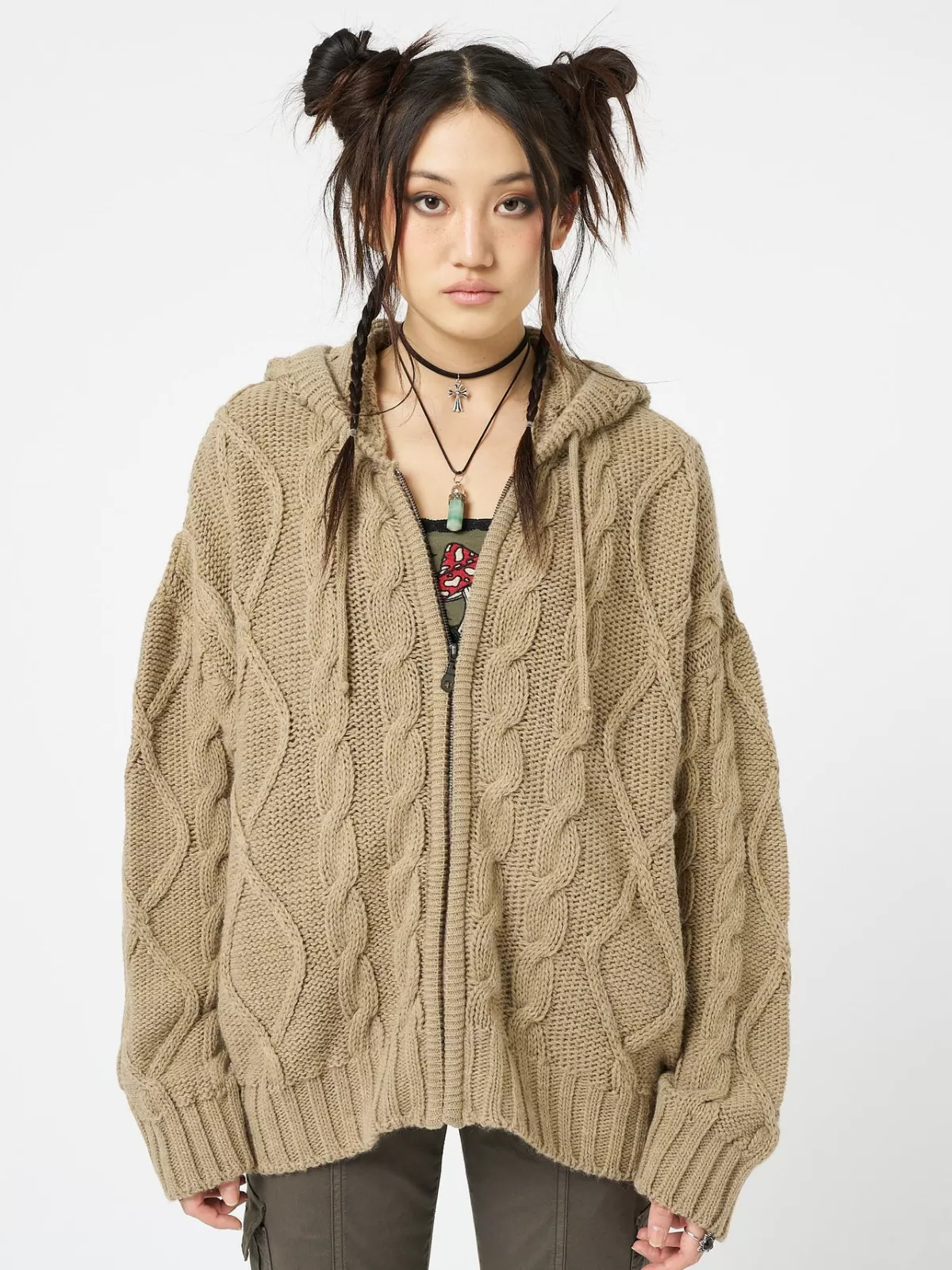 Cheap Minga London Eli Zip Up Cable Knit Cardigan Beige